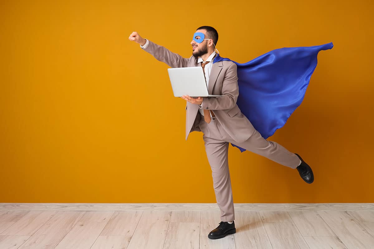 super hero in business clothes